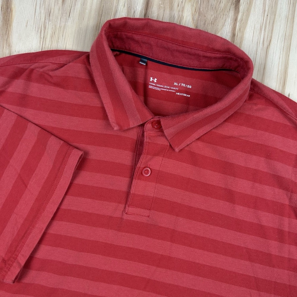 Under Armour Men's XL Red HeatGear Golf Polo Loose Fit Short Sleeve Performance